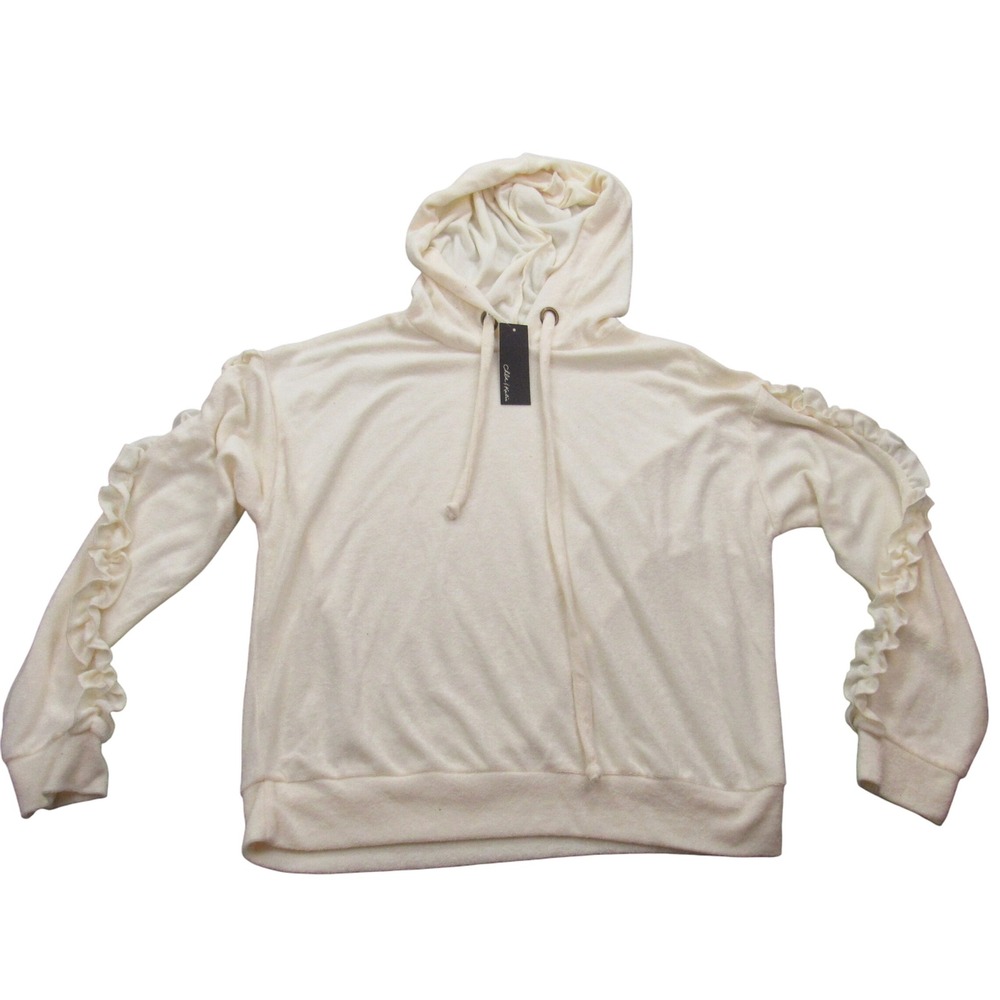 Chloe & Katie Women  Ruffle Sleeve‎ Hoodie Sweatshirt Top Size M Cream